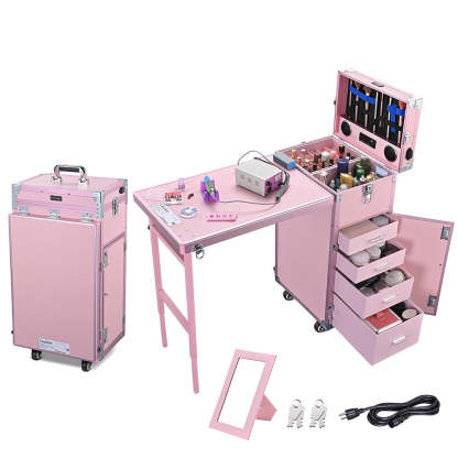 Byootique Rolling Manicure Table Nail Desk Workstation Polish Trolley