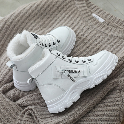 Women's Winter Plush Lined Warm Thick Sole Lace Up High Tops