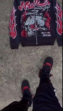 Flame Skull Angel Print Full Zip Hoodie