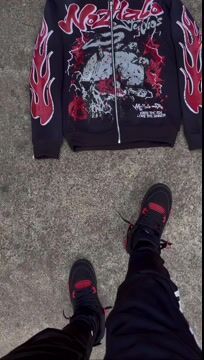 Flame Skull Angel Print Full Zip Hoodie