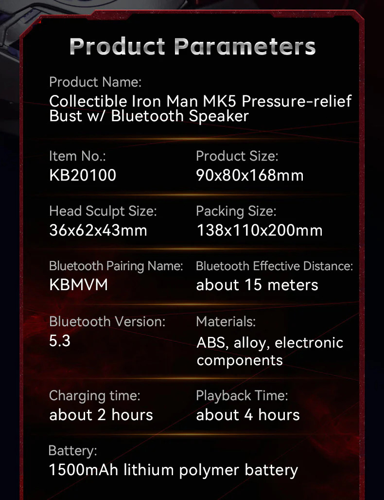 [NEW] Iron Man MK5 Posable Bust Action Figurewith Bluetooth Speaker