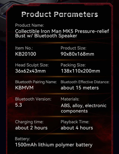 [NEW] Iron Man MK5 Posable Bust Action Figurewith Bluetooth Speaker