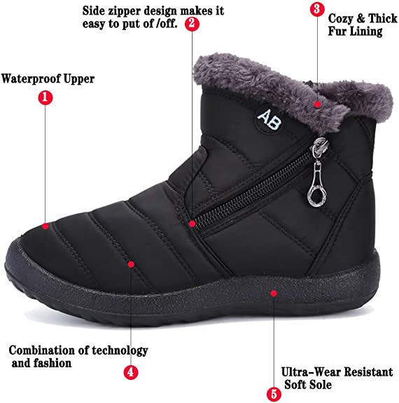 Women Premium Fur Lined Warm Comfy Outdoor Orthopedic Snow Boots