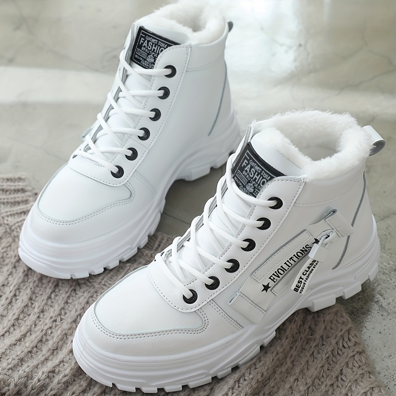 Women's Winter Plush Lined Warm Thick Sole Lace Up High Tops