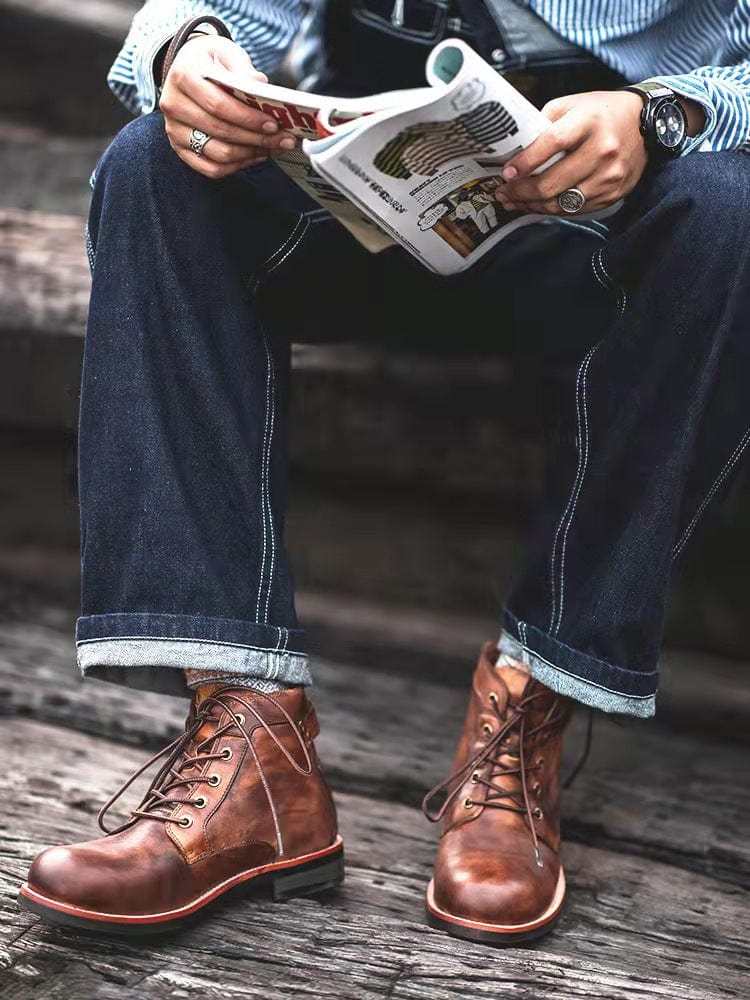 🔥Flash Sale-Big Sale 80% OFF-🔥-Mens Genuine Leather Waterproof Non-slip Arch Support Vintage Casual Chukka Boots