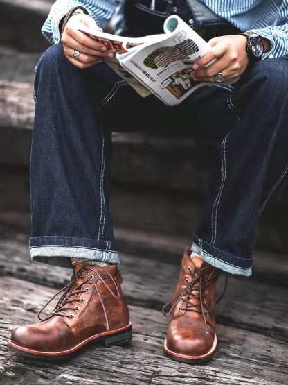 🔥Flash Sale-Big Sale 80% OFF-🔥-Mens Genuine Leather Waterproof Non-slip Arch Support Vintage Casual Chukka Boots