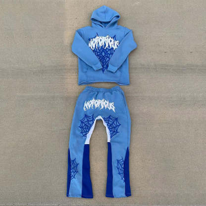 Notorious Spider Web Print Hoodie Sweatpants Two Piece Set