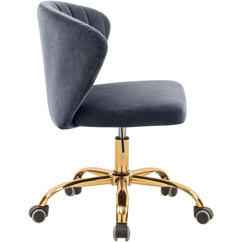 Meridian Furniture Finley Swivel Adjustable Black Velvet and Chrome Office Chair