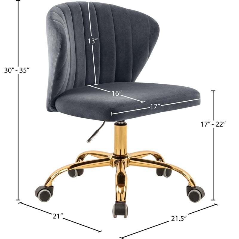 Meridian Furniture Finley Swivel Adjustable Black Velvet and Chrome Office Chair