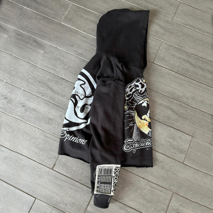 Casual rolled hem printed hoodie