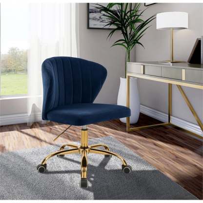 Meridian Furniture Finley Swivel Adjustable Black Velvet and Chrome Office Chair
