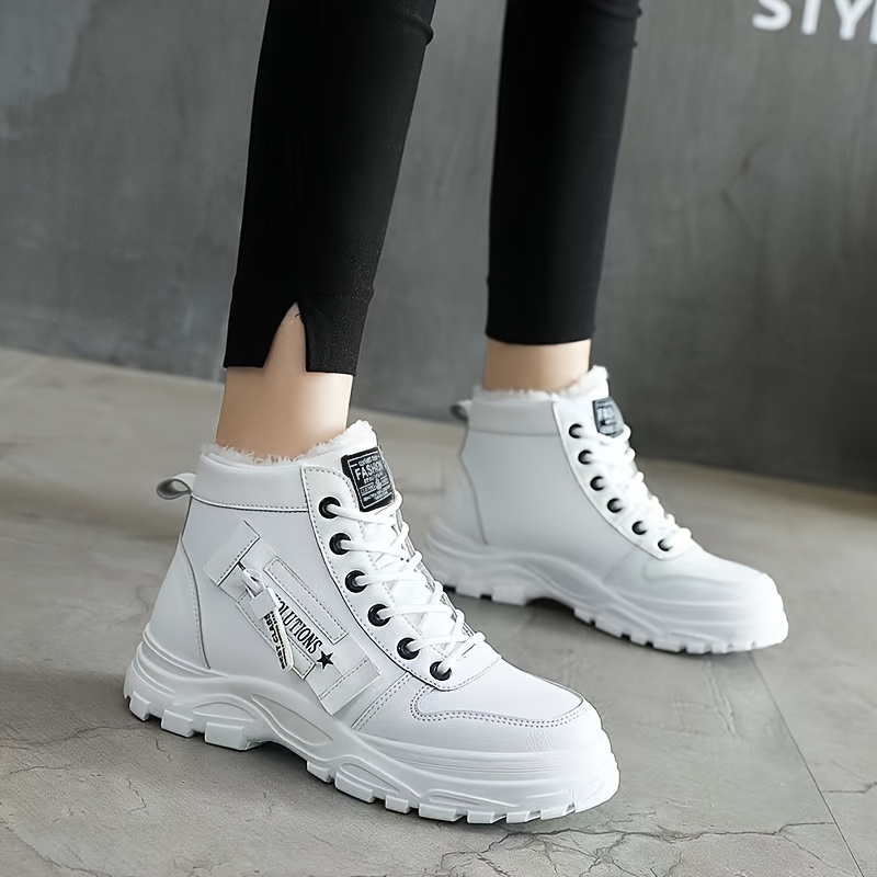 Women's Winter Plush Lined Warm Thick Sole Lace Up High Tops