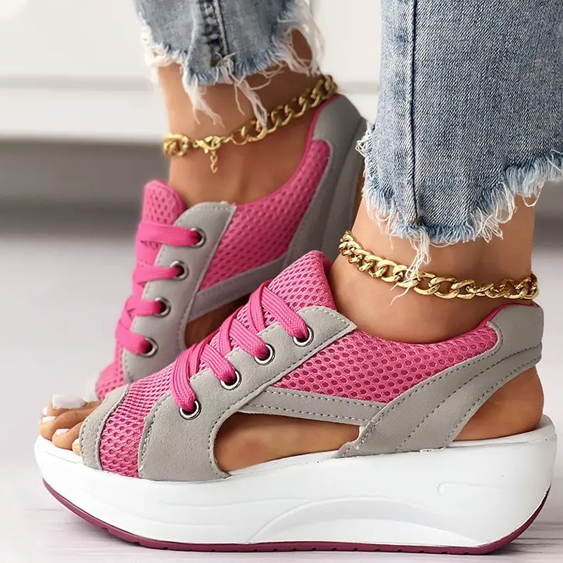  Contrast Paneled Cutout Lace-up Muffin Sandals - Buy 2 Free Shipping