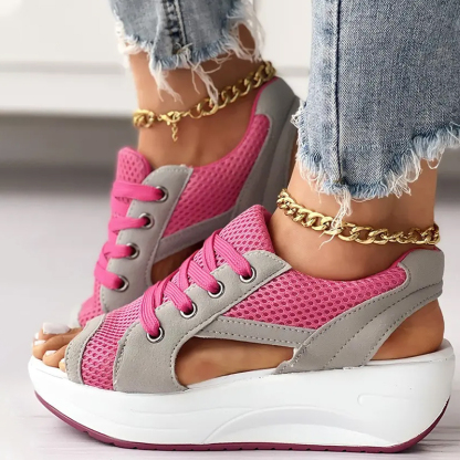  Contrast Paneled Cutout Lace-up Muffin Sandals - Buy 2 Free Shipping
