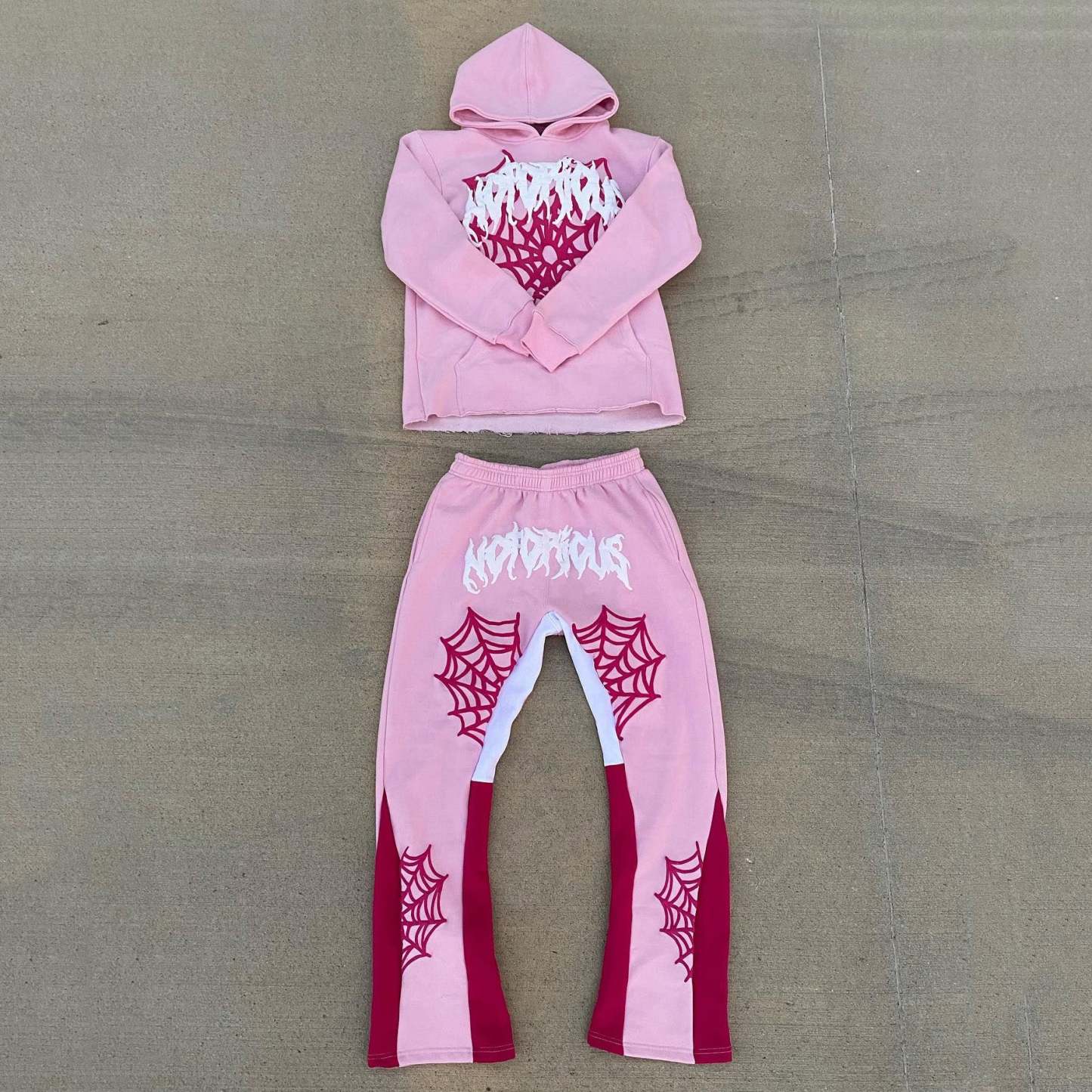 Notorious Spider Web Print Hoodie Sweatpants Two Piece Set