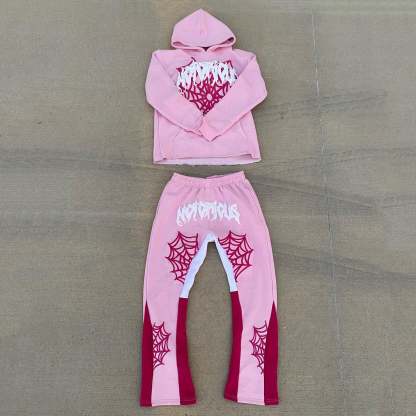 Notorious Spider Web Print Hoodie Sweatpants Two Piece Set