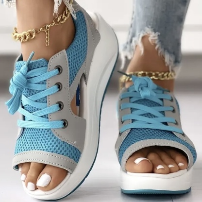 Contrast Paneled Cutout Lace-up Muffin Sandals - Buy 2 Free Shipping