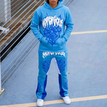 Notorious Spider Web Print Hoodie Sweatpants Two Piece Set
