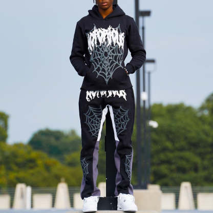 Notorious Spider Web Print Hoodie Sweatpants Two Piece Set