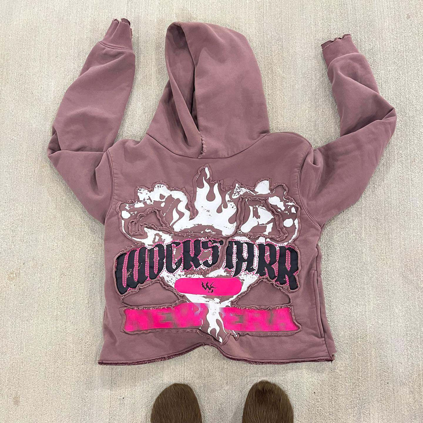 Casual street ripped patch hoodie trousers sports two-piece suit