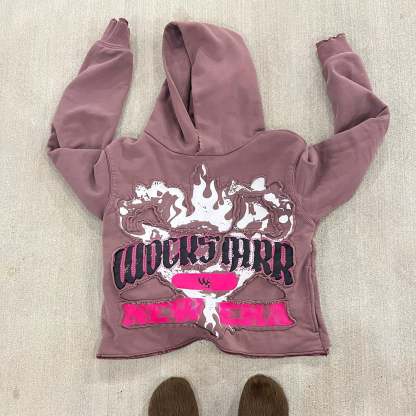 Casual street ripped patch hoodie trousers sports two-piece suit