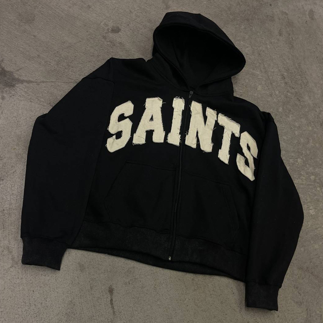 Saints Print Long Sleeve Zipper Hoodies