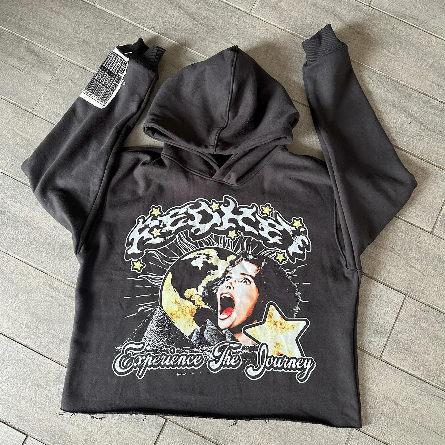 Casual rolled hem printed hoodie