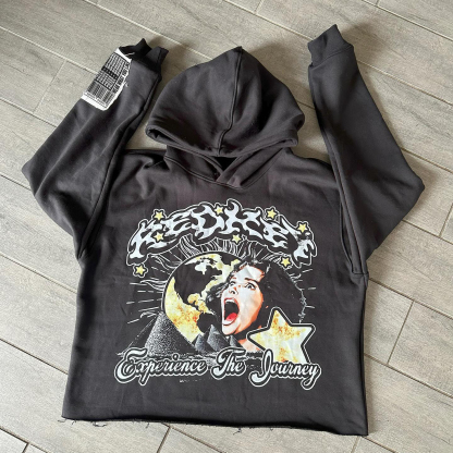 Casual rolled hem printed hoodie
