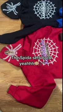 Spider web print casual street splicing micro-flared trousers and hoodie two-piece suit