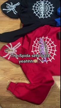 Spider web print casual street splicing micro-flared trousers and hoodie two-piece suit