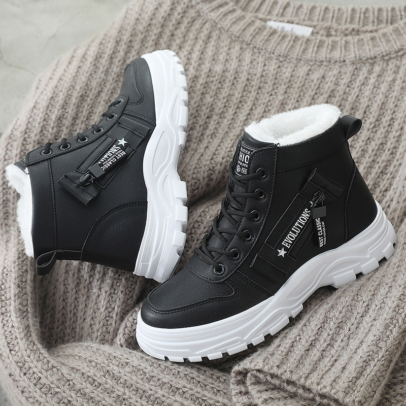 Women's Winter Plush Lined Warm Thick Sole Lace Up High Tops