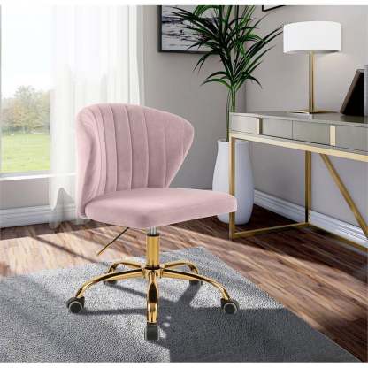 Meridian Furniture Finley Swivel Adjustable Black Velvet and Chrome Office Chair