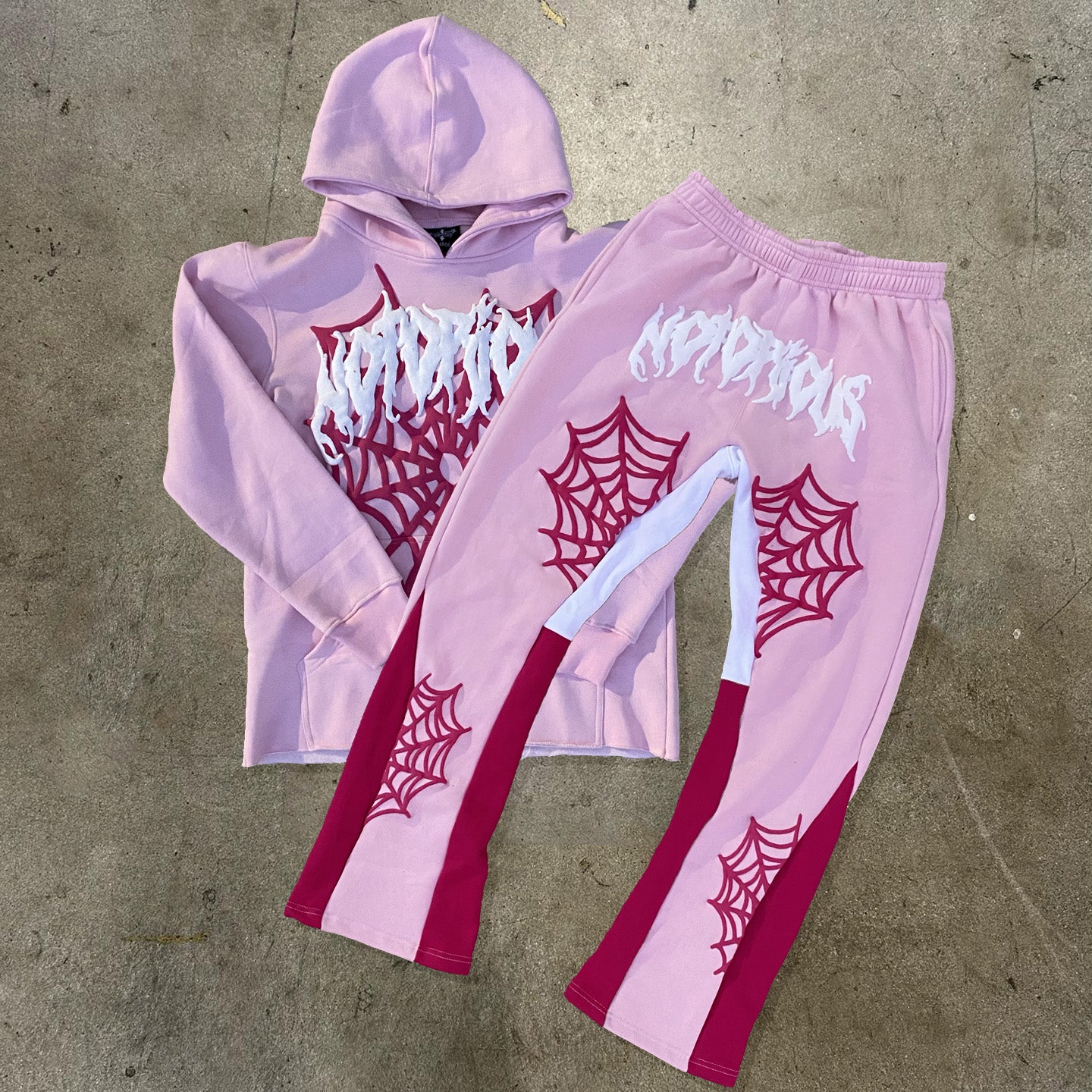 Notorious Spider Web Print Hoodie Sweatpants Two Piece Set