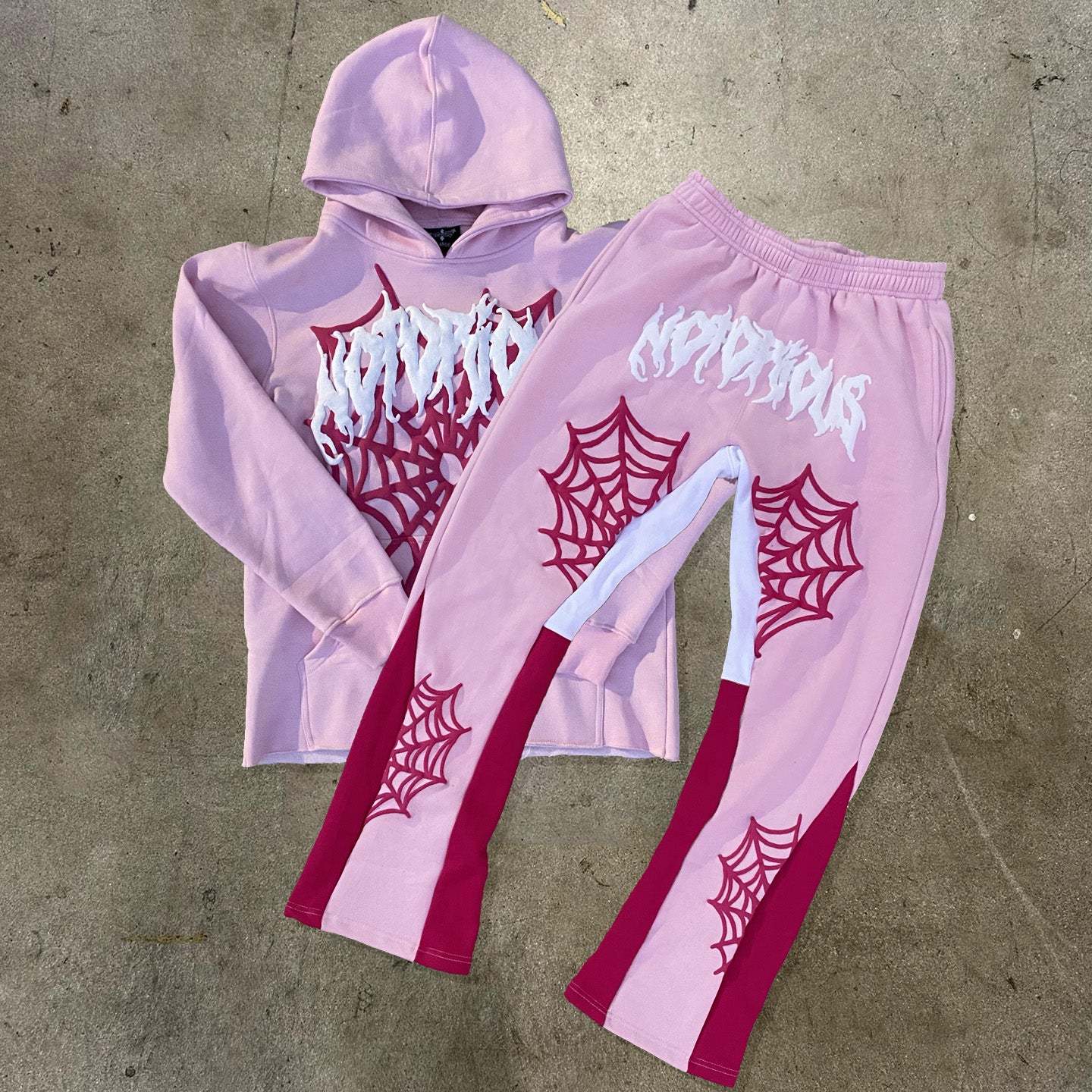 Notorious Spider Web Print Hoodie Sweatpants Two Piece Set