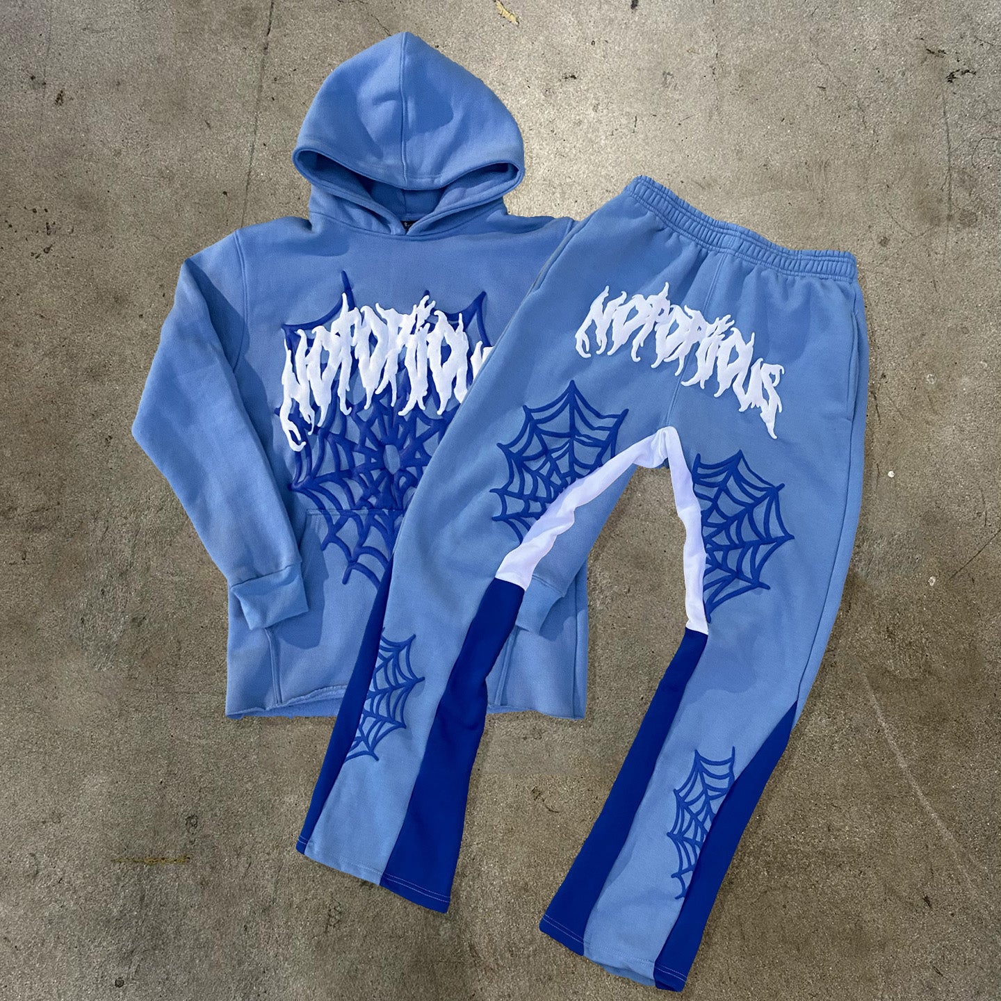 Notorious Spider Web Print Hoodie Sweatpants Two Piece Set