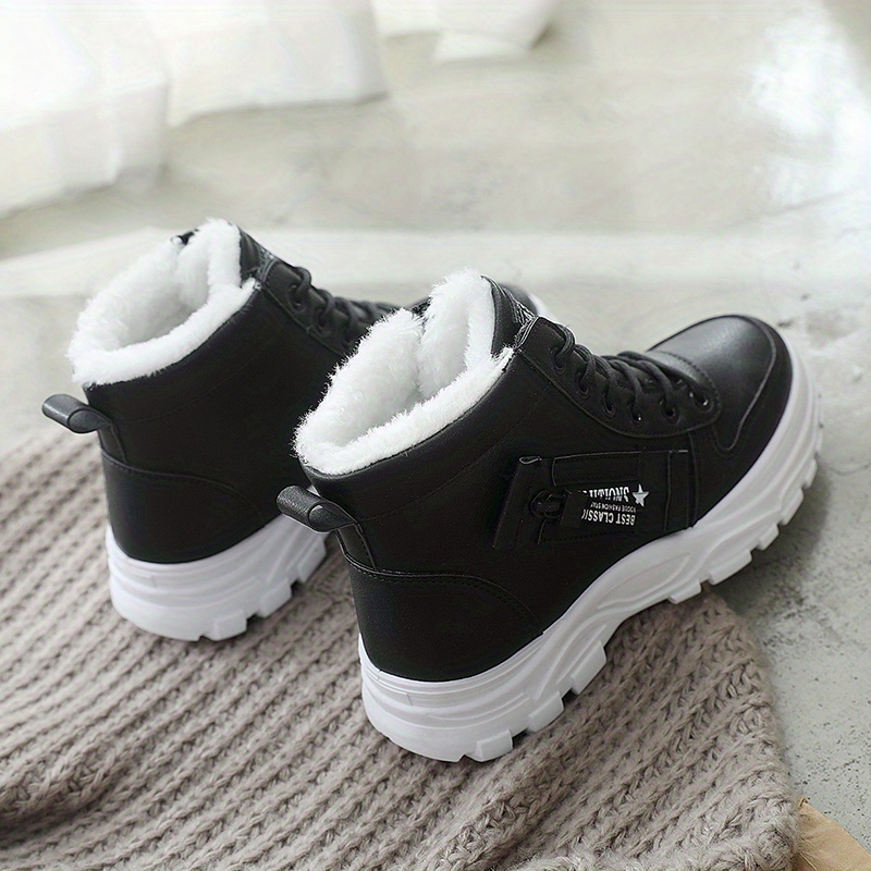 Women's Winter Plush Lined Warm Thick Sole Lace Up High Tops