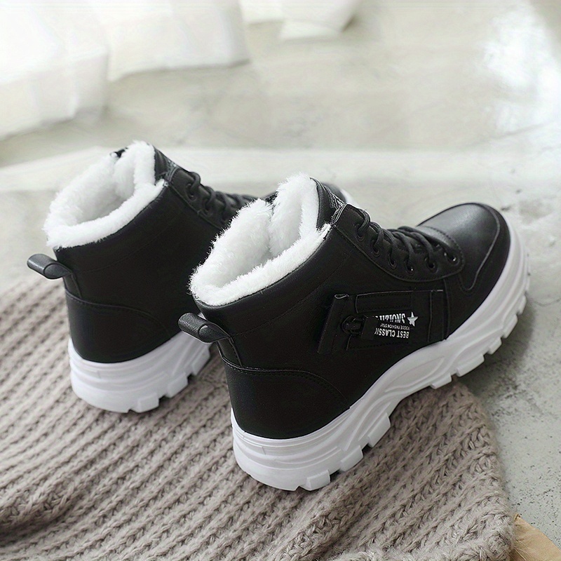 Women's Winter Plush Lined Warm Thick Sole Lace Up High Tops