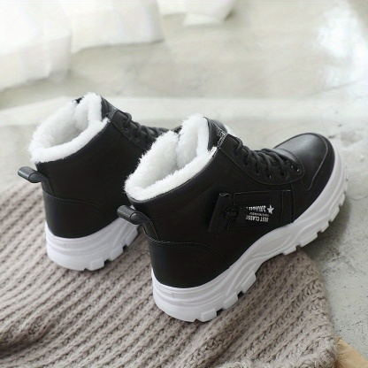 Women's Winter Plush Lined Warm Thick Sole Lace Up High Tops