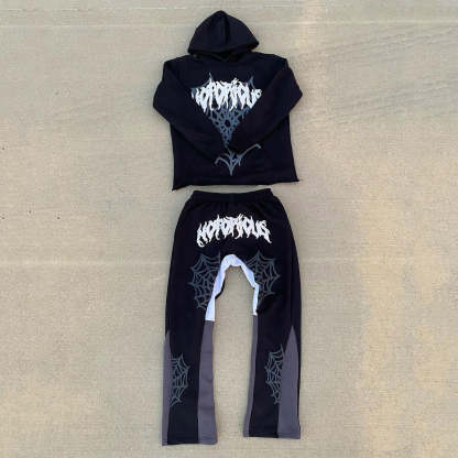 Notorious Spider Web Print Hoodie Sweatpants Two Piece Set