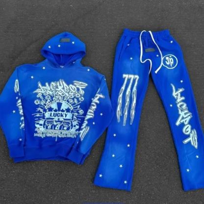 Casual Lucky Lotto Hoodie Sweatpants Two Piece Set