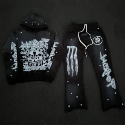 Casual Lucky Lotto Hoodie Sweatpants Two Piece Set