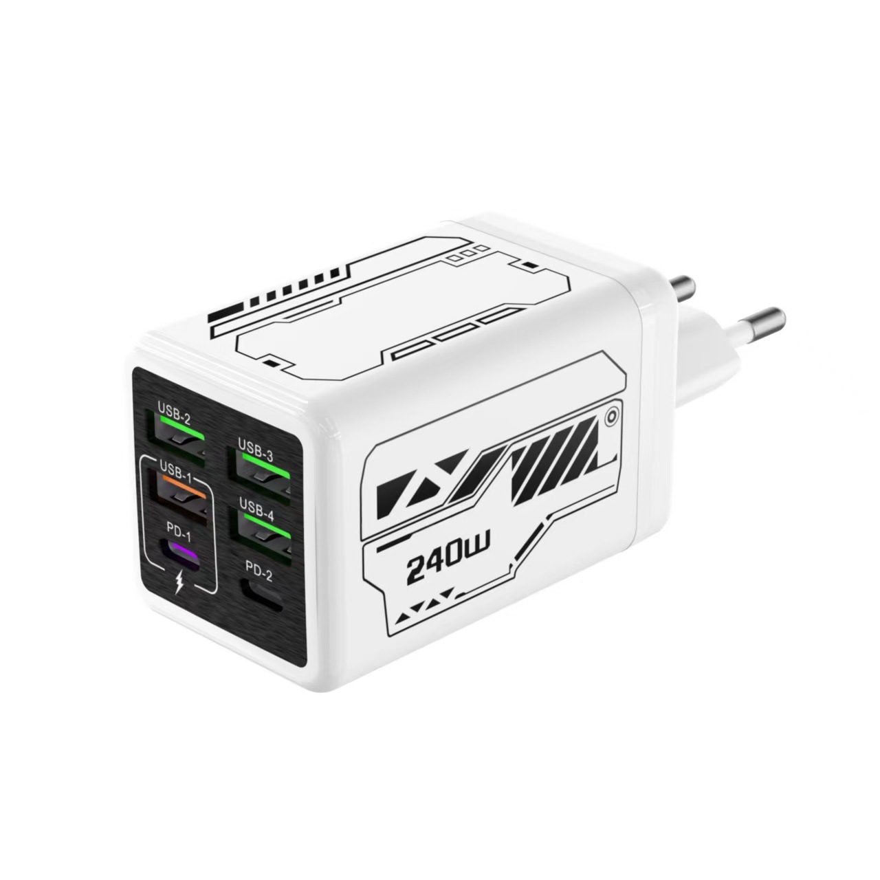 【240W teljesítményű atomerőmű】Mecha-stílusú hatportos töltő