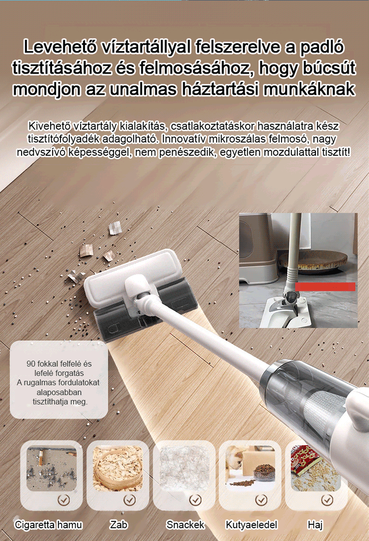 【Vezeték nélküli szívó- és felmosó integráció】Nagy szívóatka eltávolító vákuum felmosógép