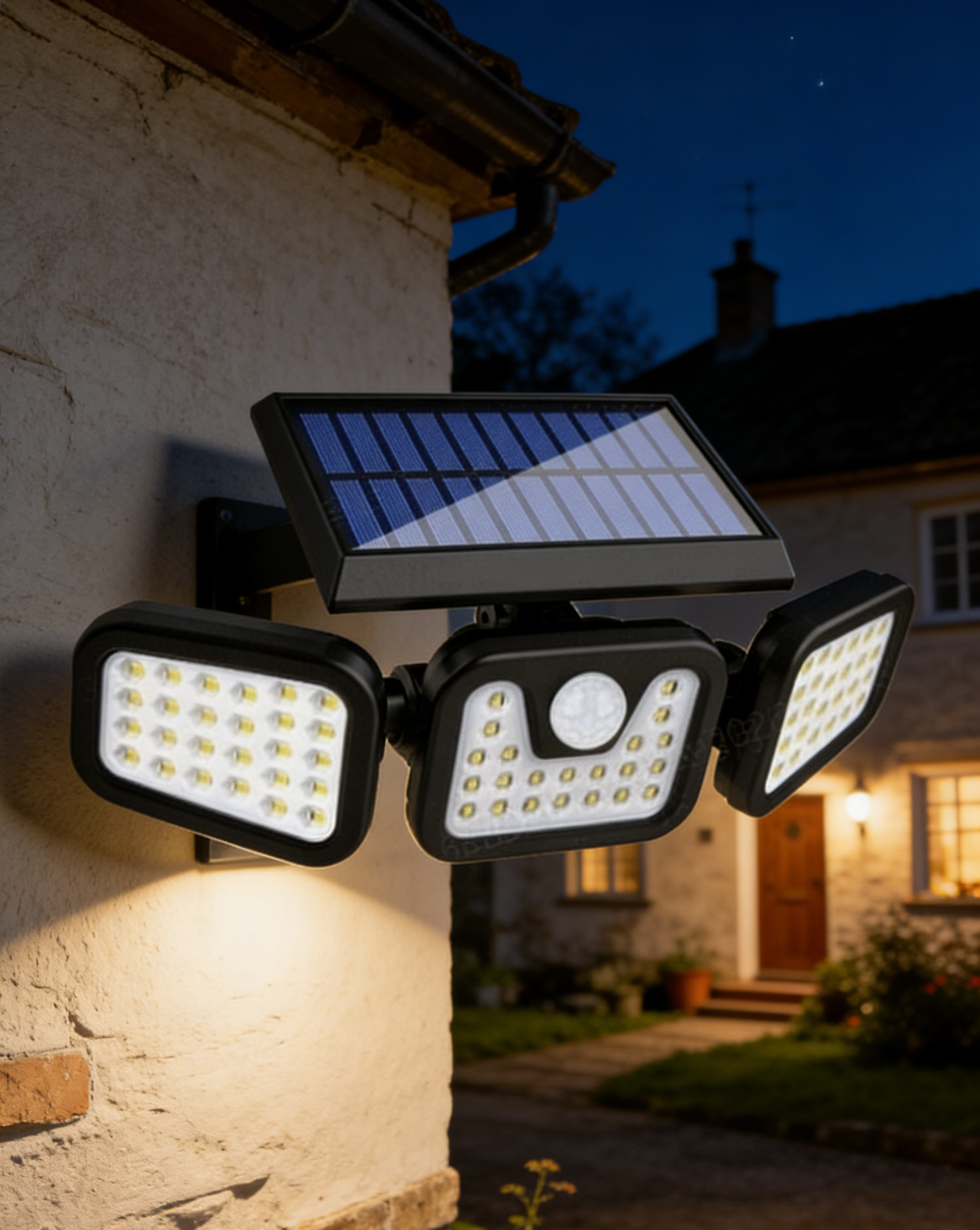 Háromfejű napelemes érzékelő lámpa