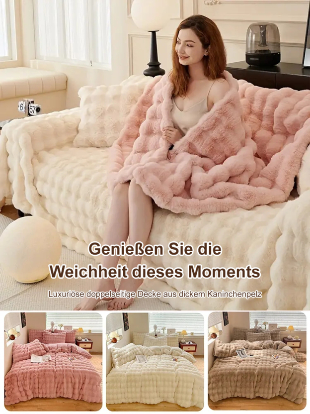Luxuriöse doppelseitige Decke aus dickem Kaninchenpelz, Antistatisch + schnelles Aufheizen, mit einem samtweichen Gefühl wie bei einer Katze