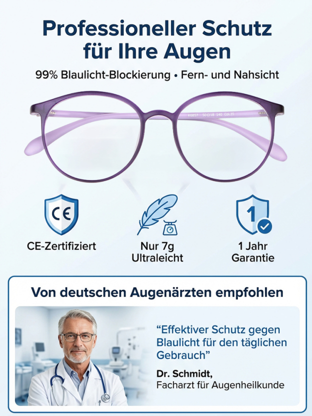 👓 Innovative Technologie aus deutscher Fertigung! Automatischer Zoom + 99% Blaulichtfilter – eine einzige Linse genügt zum Autofahren, Arbeiten und Lesen, sodass kein häufiger Linsenwechsel mehr nötig ist.