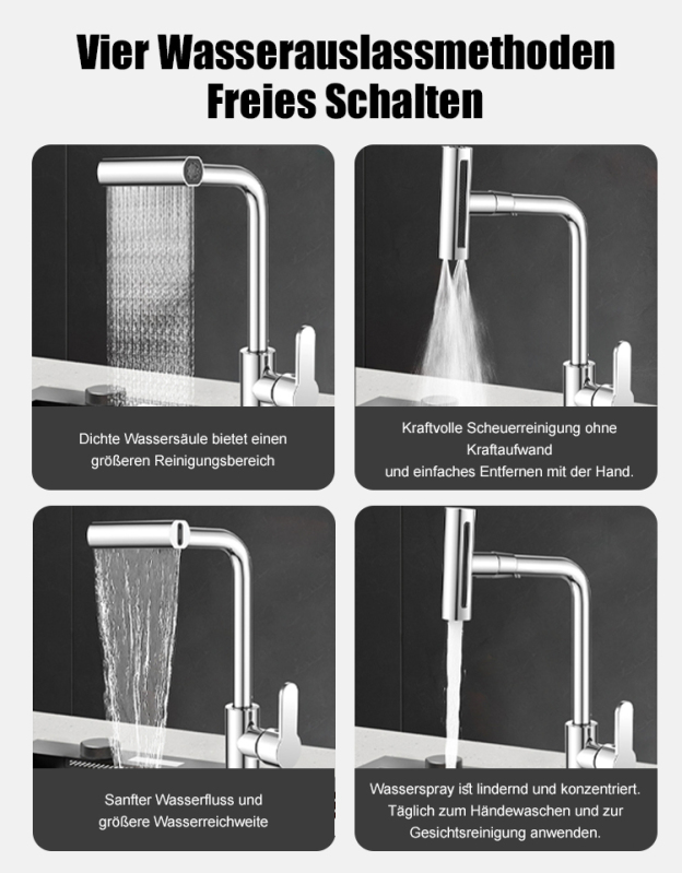 Kalt-warm drehbarer Universal-Ausziehhahn.
