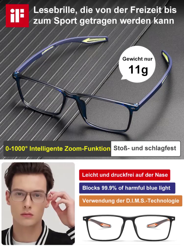 0-1000° Intelligente Zoom-Funktion Blaulicht-blockierende Lesebrille (Unisex)