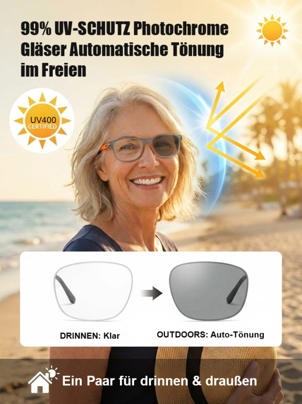 Phototrope Multifokus-Lesebrille⭐ Doppelte Zertifizierung: CE-Sicherheitszertifizierung + ISO9001-Qualitätssystemzertifizierung, wodurch die Einhaltung der Qualitätsstandards gewährleistet wird