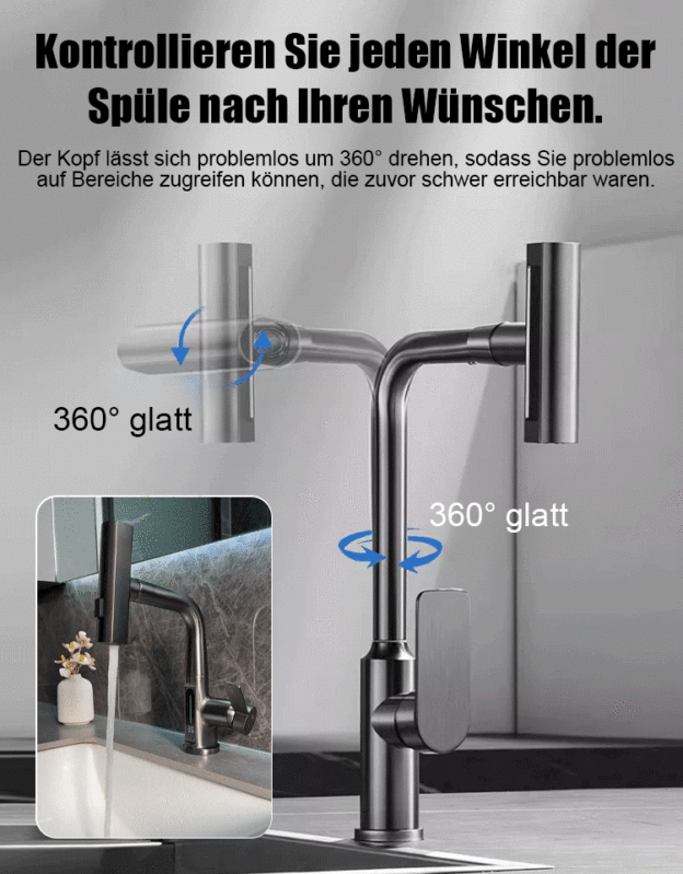 Kalt-warm drehbarer Universal-Ausziehhahn.